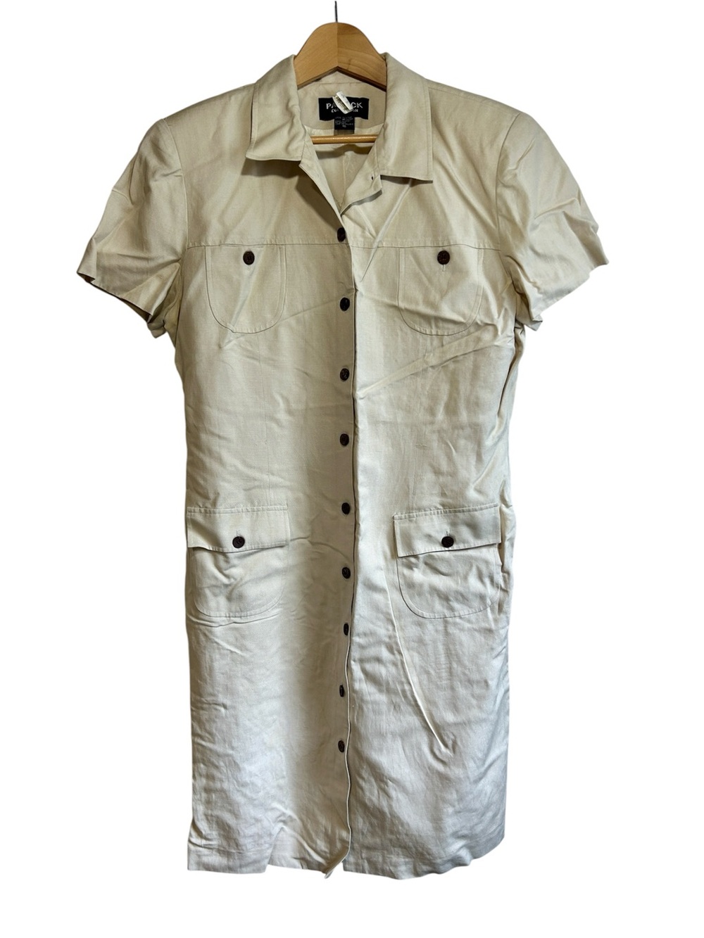 Vintage PATRICK Collection Silk/Linen blend Cream Short-Sleeve Utility Dress, 16